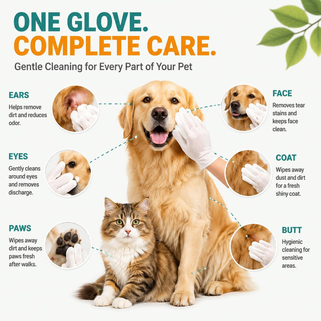50 Pcs Pet Glove Wipes for Dogs & Cats, Pet Cleaning Gloves
