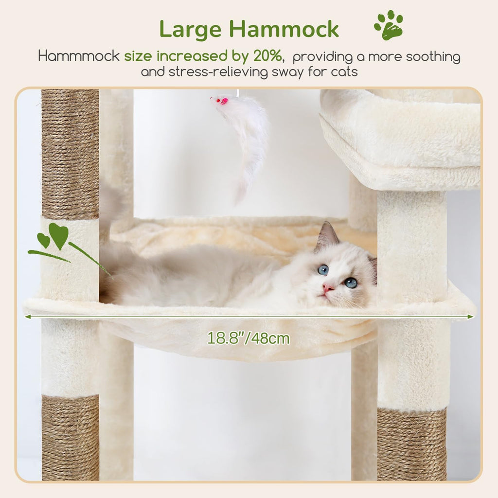 Globlazer 65in Sturdy Cat Tree Tower for Indoor Large Cats, S65, Beige