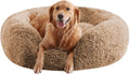 Calming Dog Beds for Large Dogs, Faux Fur Donut Cuddler Dog Bed, Round Fluffy Pillow, Washable Pet Bed for Dogs Up to 80Lbs, 36inch