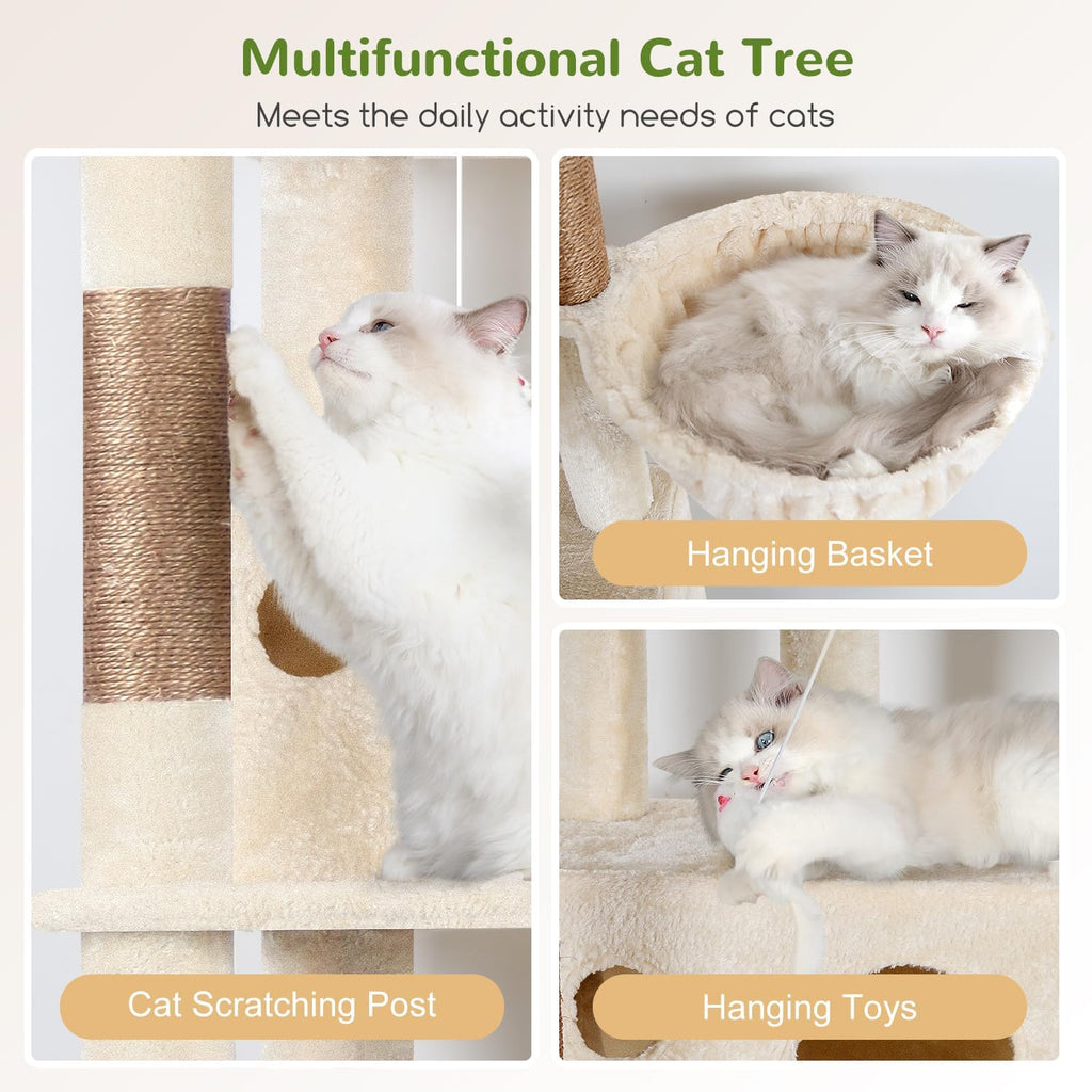 Globlazer F66 Corner Cat Tree, 66in Multi-Level Climbing Tower, Beige
