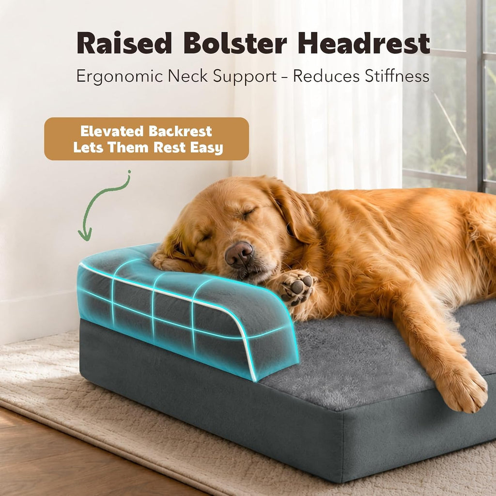 MEKIY XXL Orthopedic Waterproof Dog Bed with Bolster for Extra Large Dogs