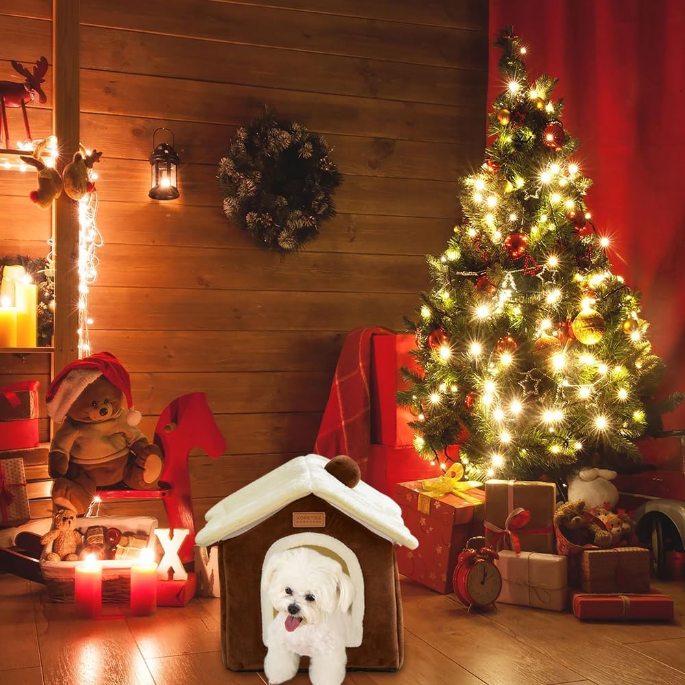 Christmas Cat Tent Cat Bed Cave(Coffee, S(15.7 X 12.6 X 13.8 Inch))