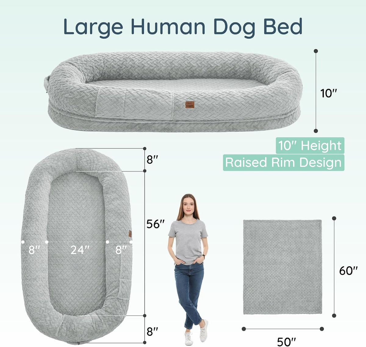 ChiXnuggle Orthopedic Human Dog Bed,with Faux Fur Washable Cover,Blanket