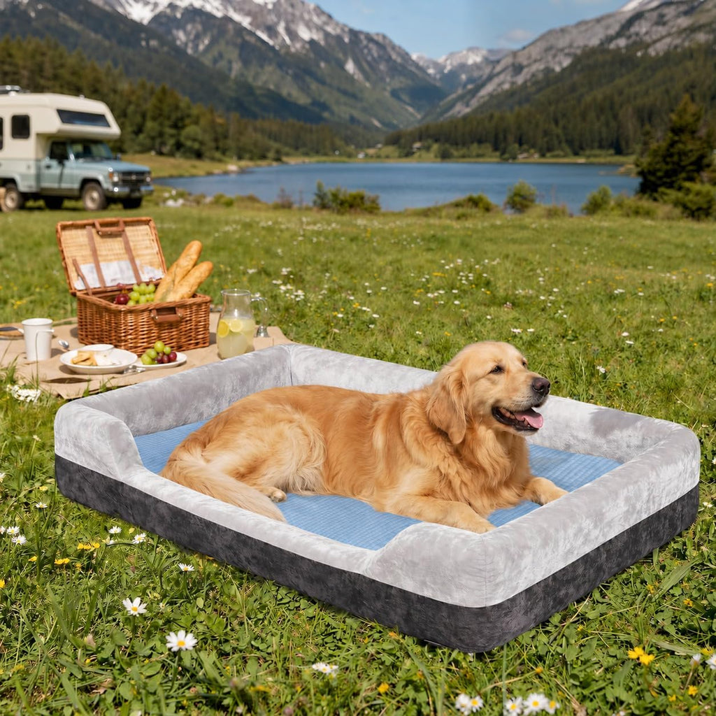 Orthopedic Dog Bed for Large Sized Dogs, Cooling Gel Memory Foam, 7-Inch Bolster Sides, 2 Washable Covers, Chew Resistant Waterproof Pet Sofa, Senior Dog Crate Bed, Nonslip,35"