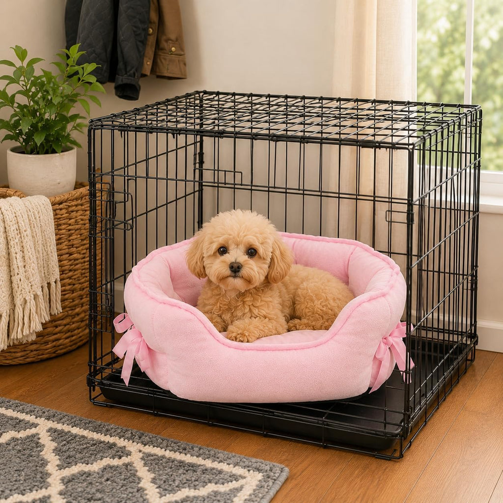 Pink Dog Bed for Small Breeds Breathable Princess Bowknot Puppy Cat Cushion