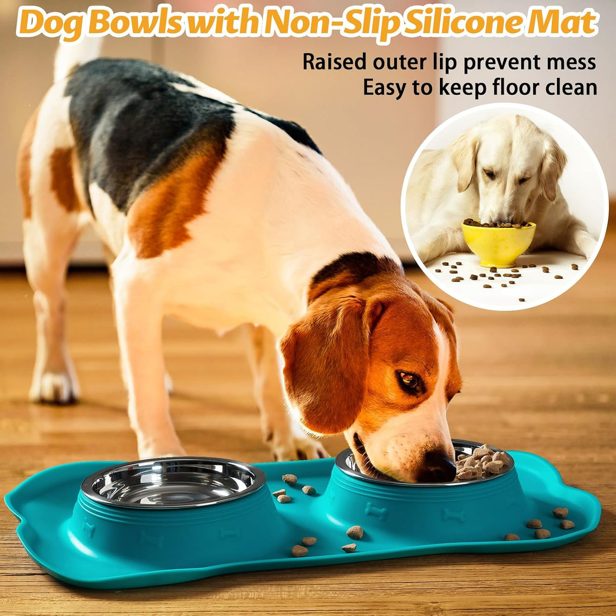 Hubulk Pet Dog Bowls 2 Stainless Steel Dog Bowl with No Spill Non-Skid Silicone Mat + Pet Food Scoop Water and Food Feeder Bowls for Feeding Small Medium Large Dogs Cats Puppies (Medium, Green) 