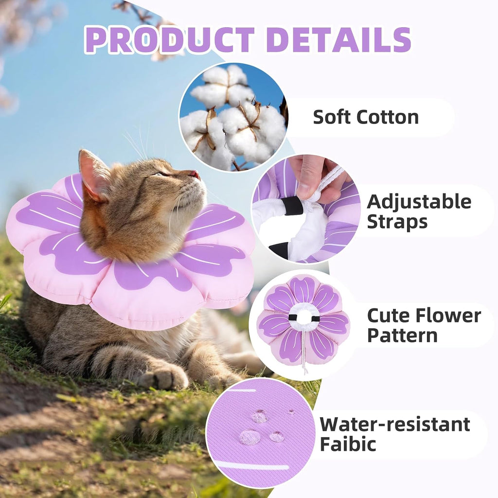 PUPTECK Cat Cone Collar, Soft Kitten Recovery Collar, Lightweight Anti-Bite Lick Elizabethan e Collar for Cats Puppy After Surgery, Purple M