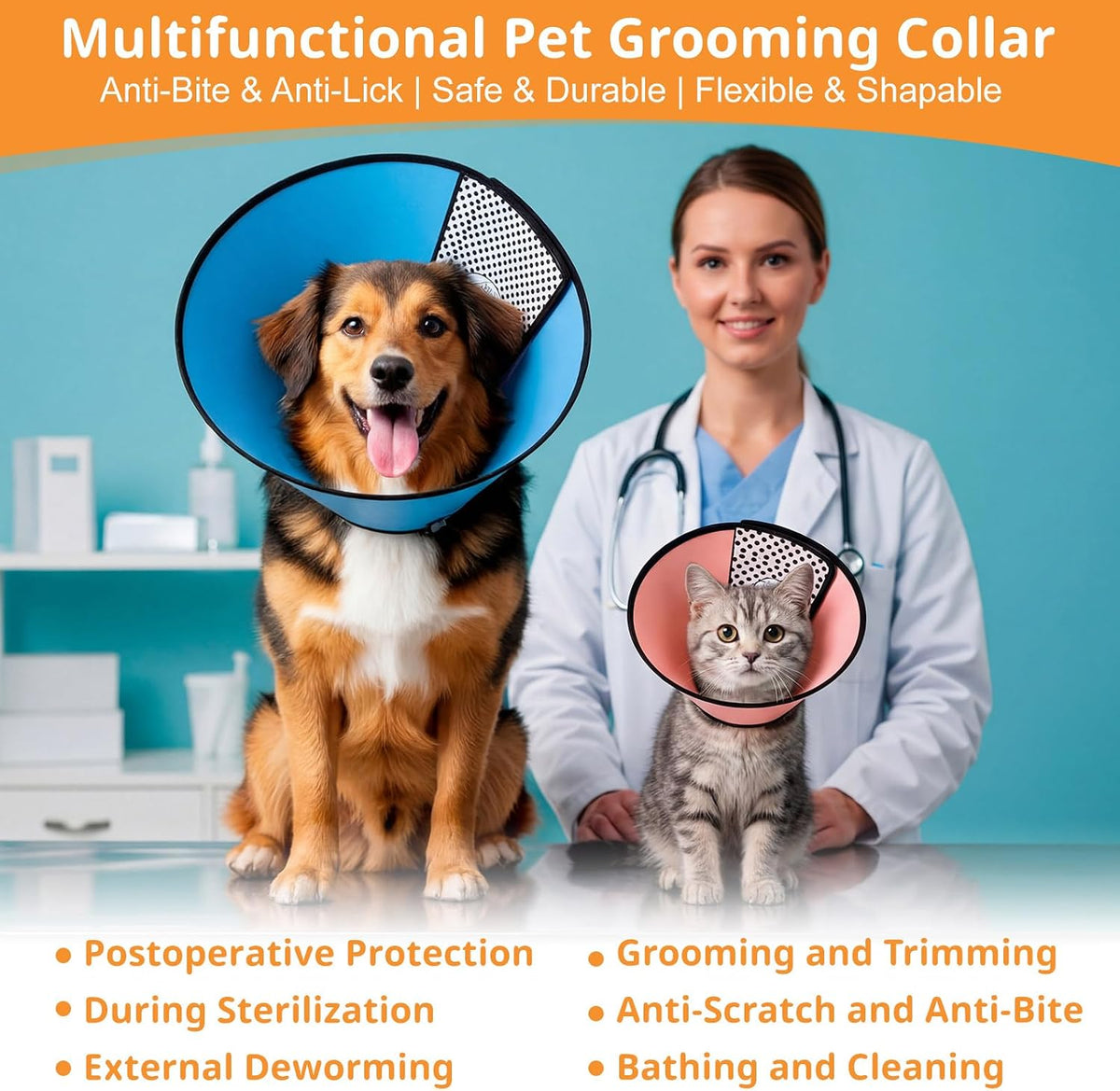 Paterr 9 Pcs Soft Dog Cone Collar Adjustable Protective Set, Colorful