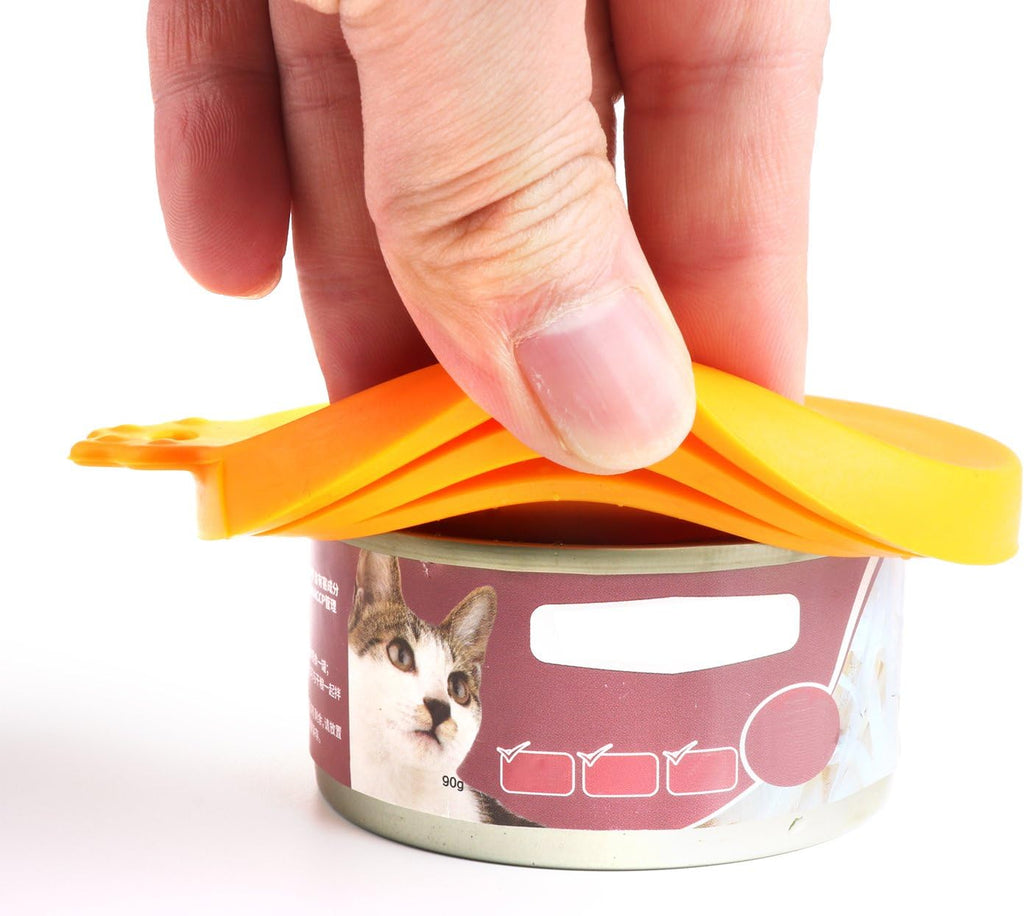 Comtim Pet Food Can Cover Silicone Can Lids for Dog and Cat Food(Universal Size,One fit 3 Standard Size Food Cans) (Blue/Orange) 