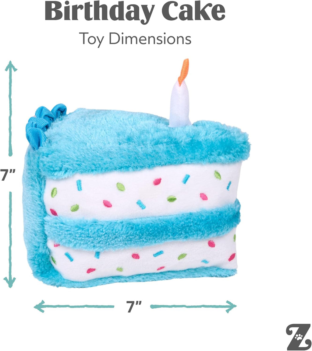 ZippyPaws Birthday Cake Dog Squeaky Toys to Keep Them Busy - Blue