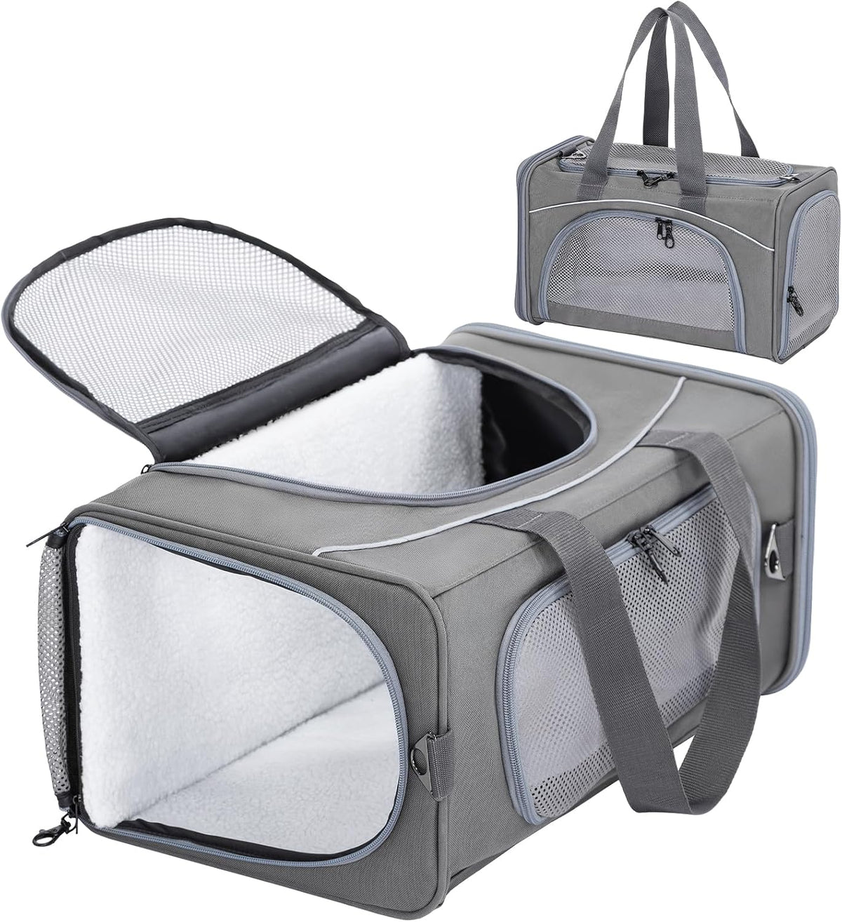 ‌Petsfit Airline Approved Pet Carrier for Small Dogs & Cats, 19x9x12 TSA Approved Carrier, with Removable Dual-Sided Padding (2-Way Placement) - Fits Under Most Airplane Seats, Escape Proof (Grey)