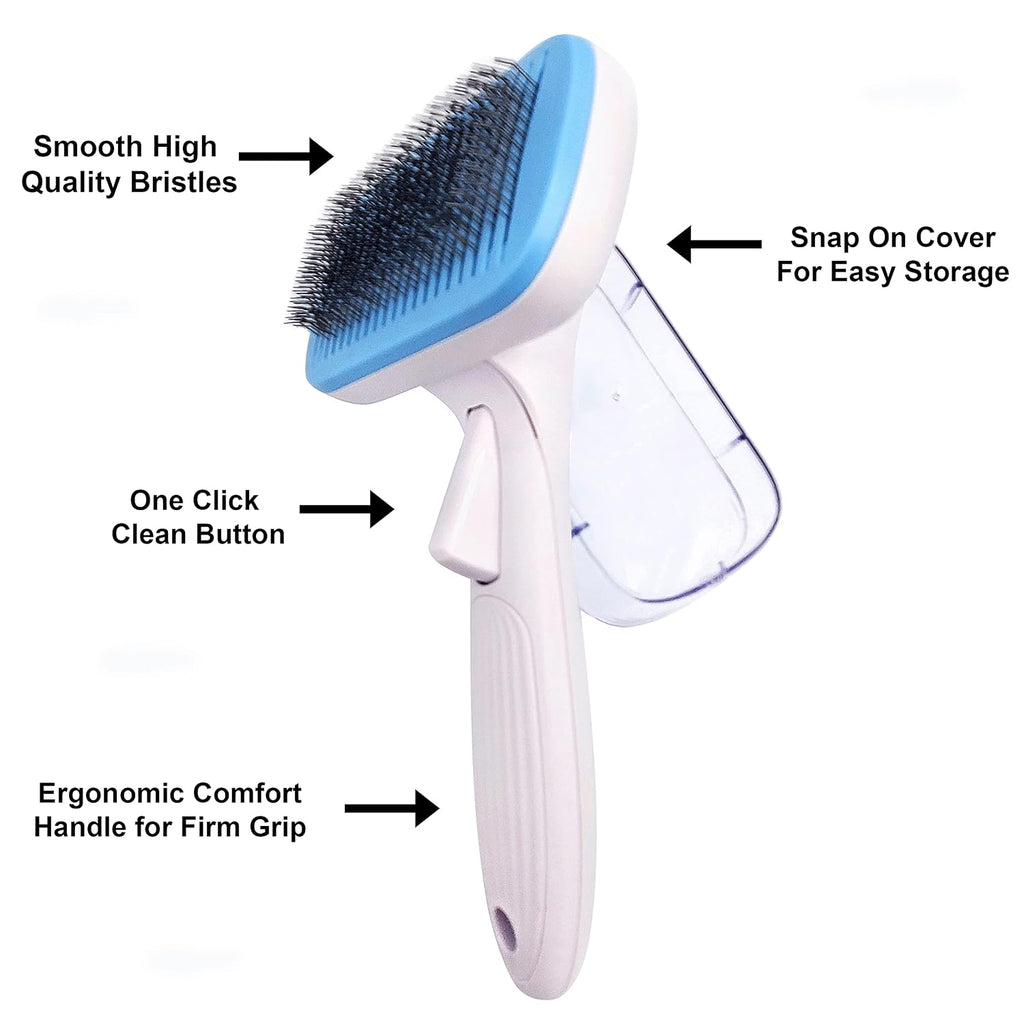 Pet Slicker Brush – Self Cleaning Brush for Dogs & Cats | Retractable Bristles for All Hair Types – Massaging Pins Remove Tangles & Mats Painlessly – Durable Grooming Tool for Pets 