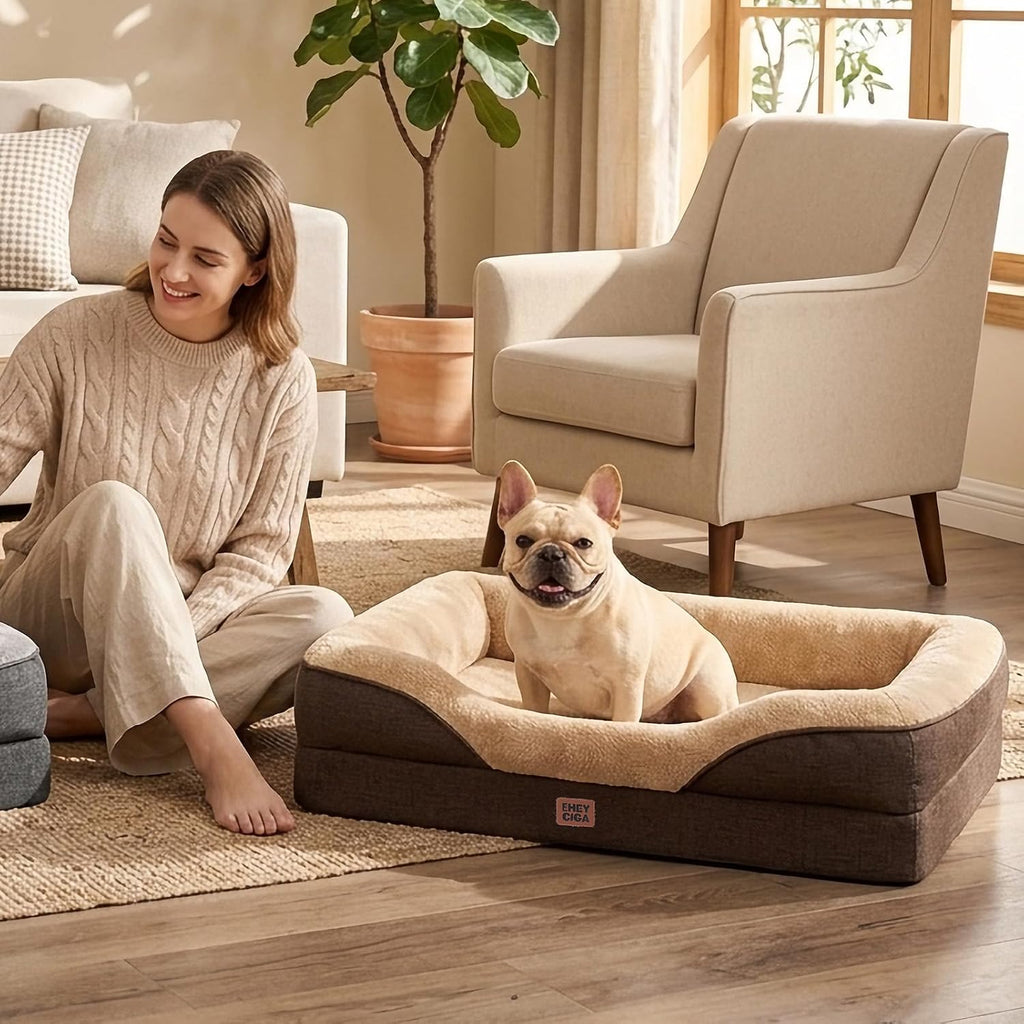 EHEYCIGA Orthopedic Dog Bed for Large Dog, Memory Foam Dog Couch, Brown