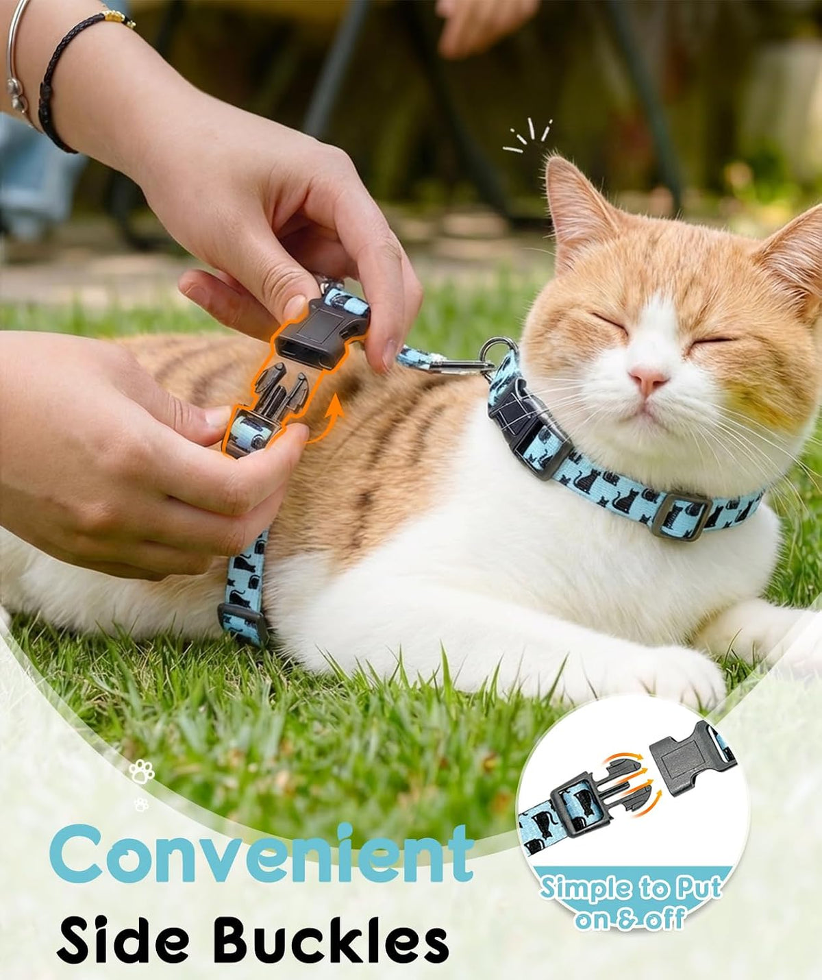 Halypet 2-Pack Cat Harness and Leash Set, Escape Proof 3-in-1 Adjustable Harness for Cats, Soft Lightweight, Easy On & Control for Walking, Travel & Outdoor Use, Medium (Orange & Blue)