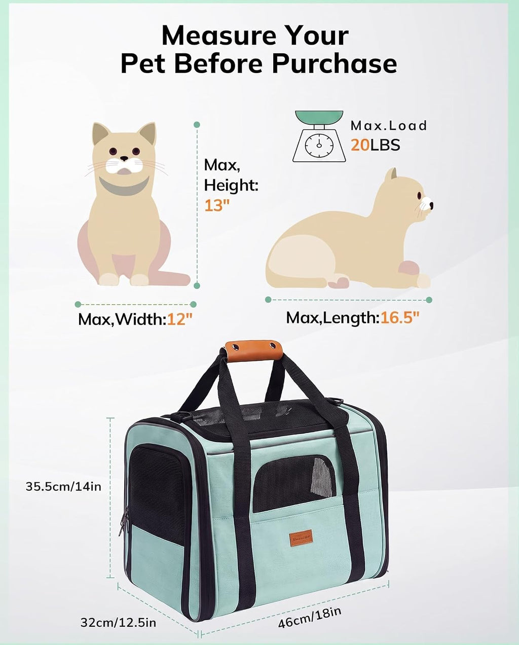 Morpilot Pet Carrier for Large Cats, Puppies & Small Dogs Up to 20lbs