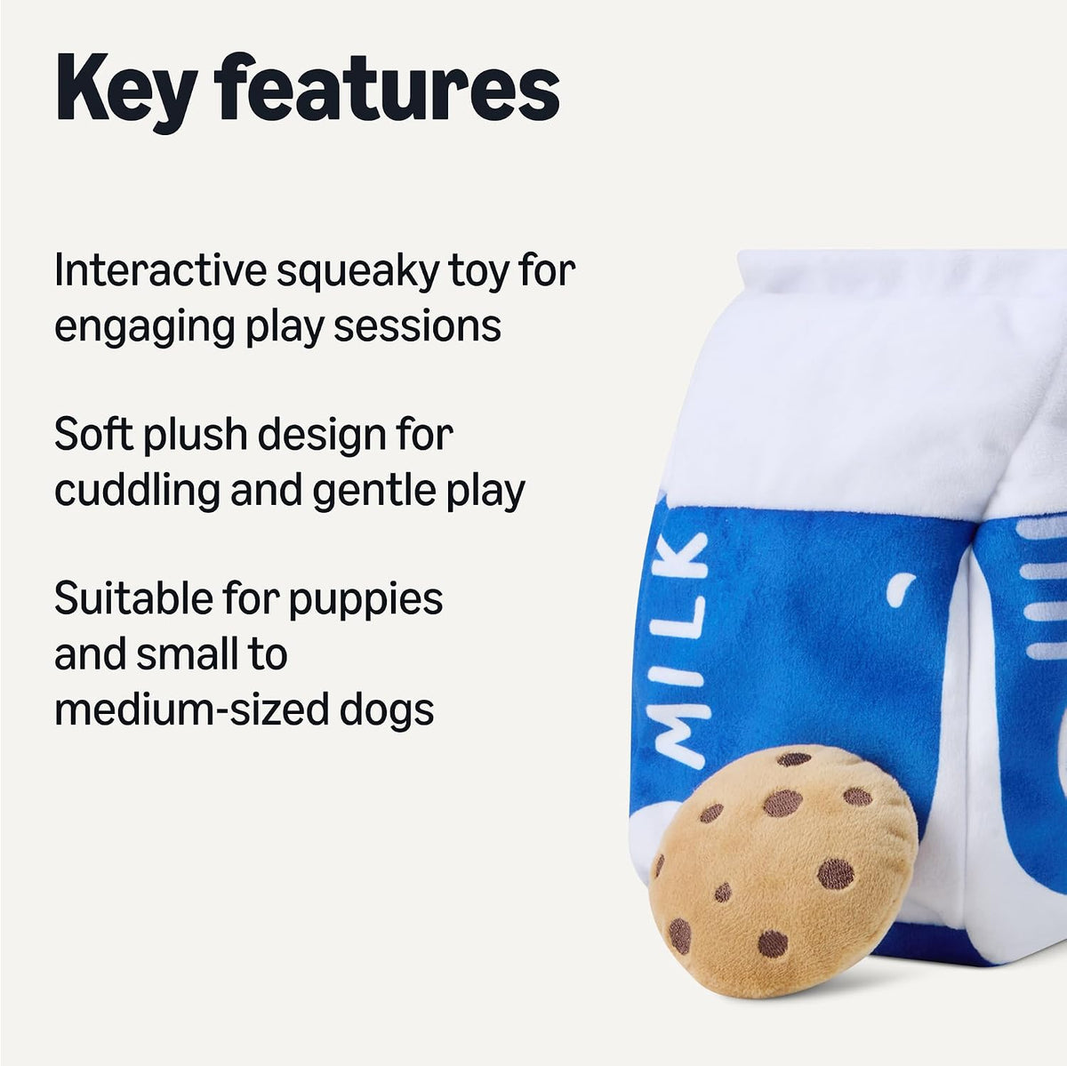 Amazon Basics Interactive Dog Squeak Toys with 1 Milk Carton and 4 Cookies, Ideal for Puppies, Small and Medium Dogs, Soft Plush for Fetch and Cuddling