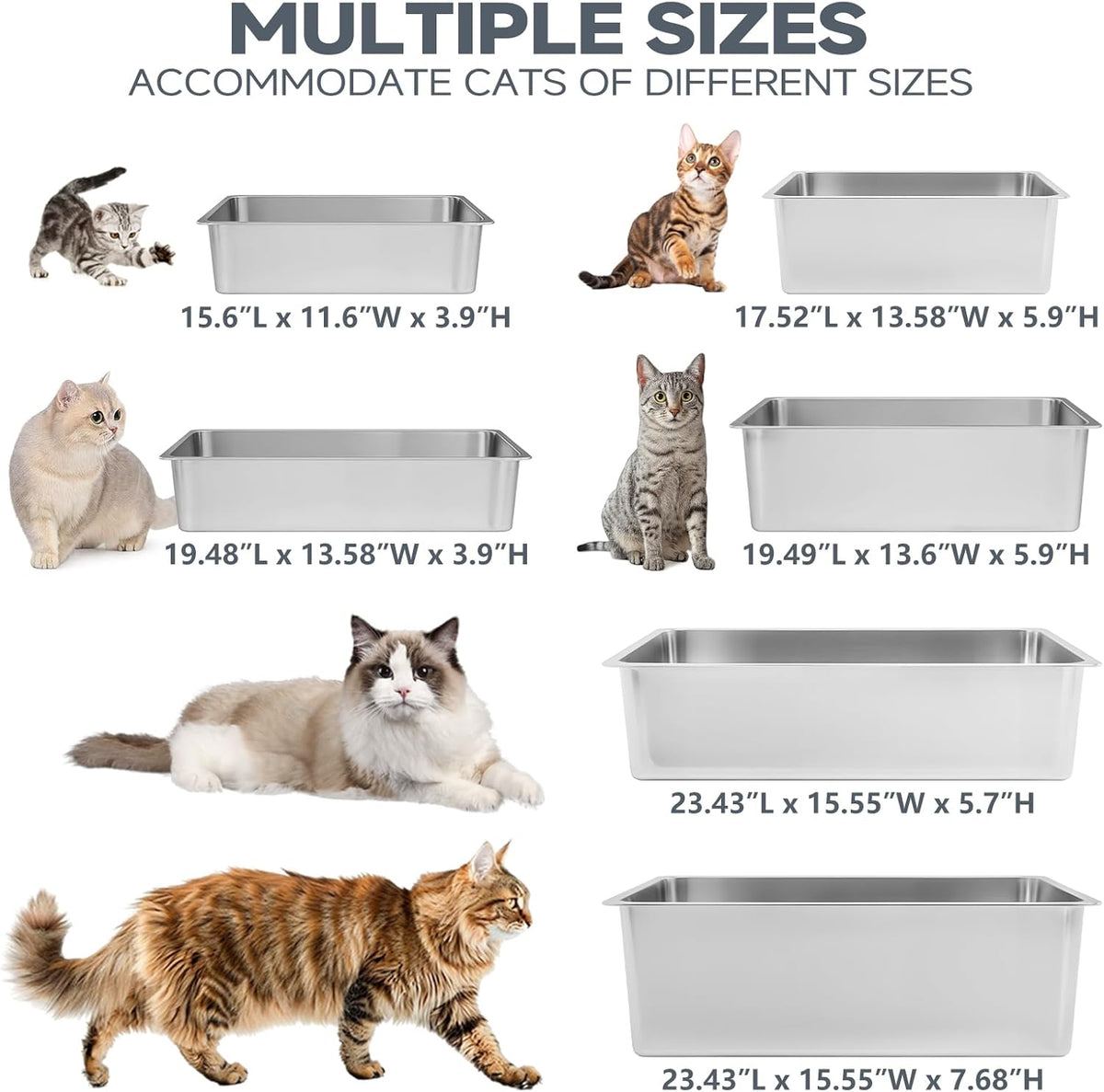 Kirecoo Large High Sided Stainless Steel Cat Litter Box, Non-Stick | Solid Metal Box, Odor Free, Non Stick, Rust Proof, Easy to Clean, Ideal for Cats, Kitten, Kitty & Rabbits, Indoor Use