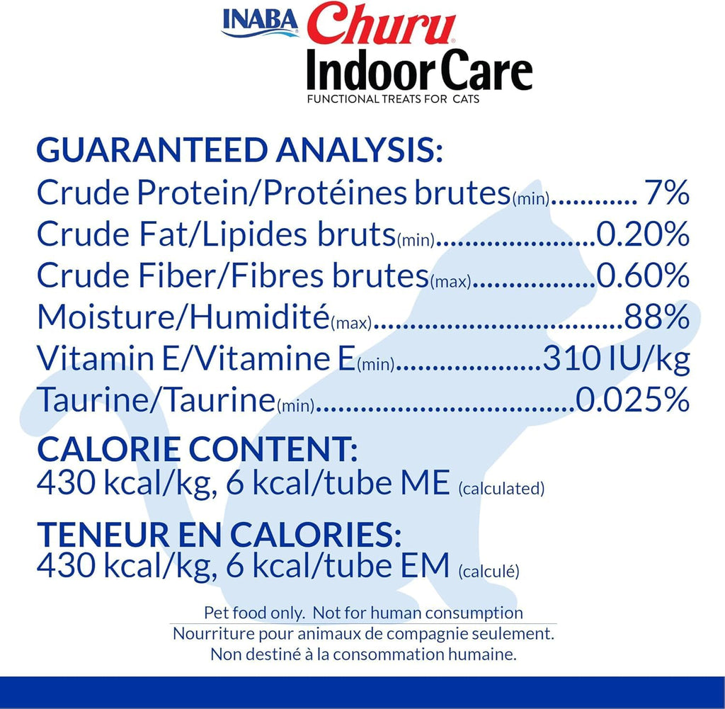 INABA Churu for Cats, Functional, Creamy Lickable Purée Cat Treat for Indoor Care and Hairball Control with Taurine & Vitamin E, 0.5 Ounces Each, 48 Tubes (4 per Pack), Tuna Recipe