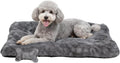 Washable Dog Bed for Small to Large Dogs, Calming Anti Anxiety Medium Dog Bed, Deluxe Plush Faux Fur Crate Beds, Comfy Fluffy Kennel Pad Pet Mat with Non-Slip Bottom, 36"x27", Dark Grey