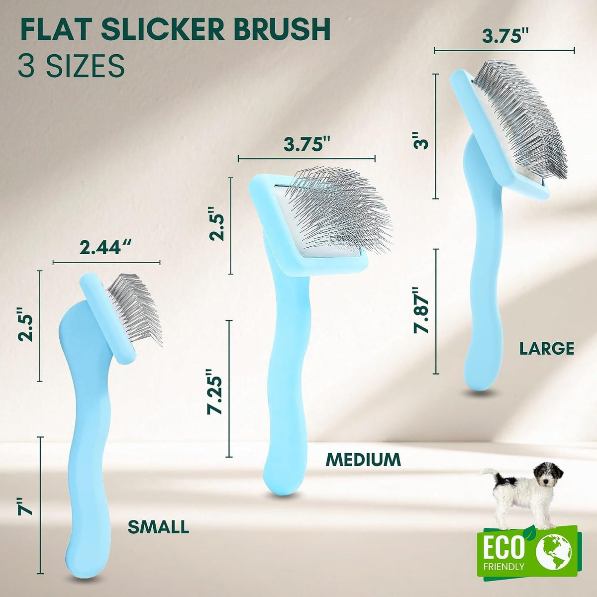 Pet Slicker Brush With Soft Massage Grooming Stainless Steel Pins - For Dematting, Shedding Fur, and Undercoat - Ideal Gift for Professional Pet Groomers - Long Slicker Brush (Baby Blue, Flat Small)