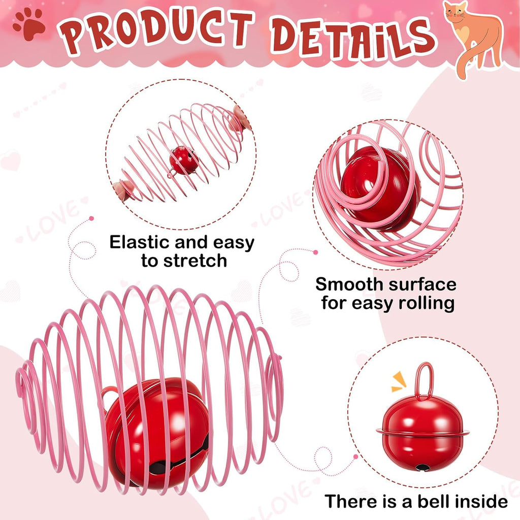 Jecery 5 Pcs Cat Toys Spring,Bell,Pink Red