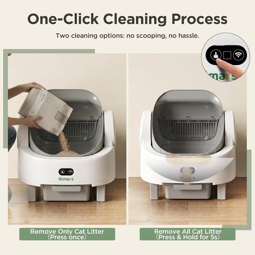 Gimars Open Top Design Self Cleaning Litter Box, Automatic Cat Litter Box for Multiple Cats & Senior Cats, App Control with Safety Sensors, Low Odor, Includes Trash Bags & Litter Mat