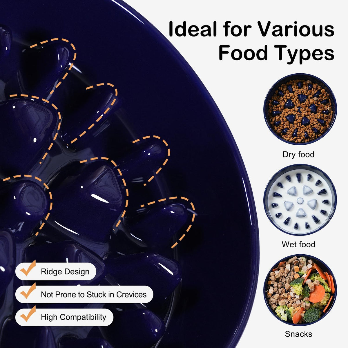 Sted Ceramic Slow Feeder Dog Bowls with Silicone Base