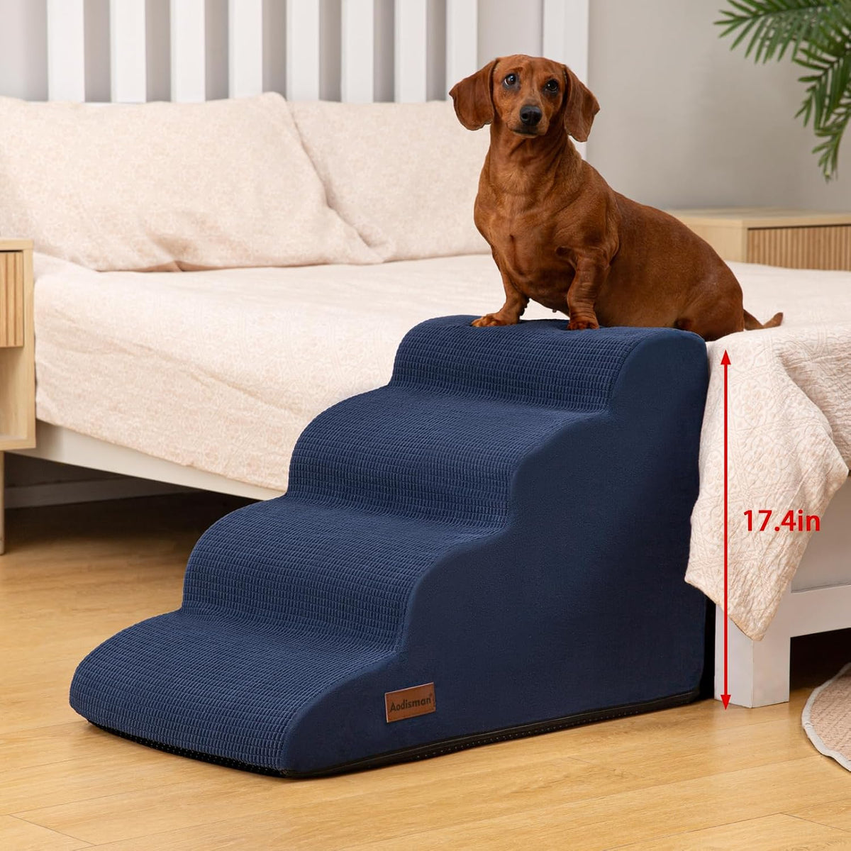 Aodisman Dog Steps for Bed or Couch,4-Step Pet Stairs Ramp for Small Dogs
