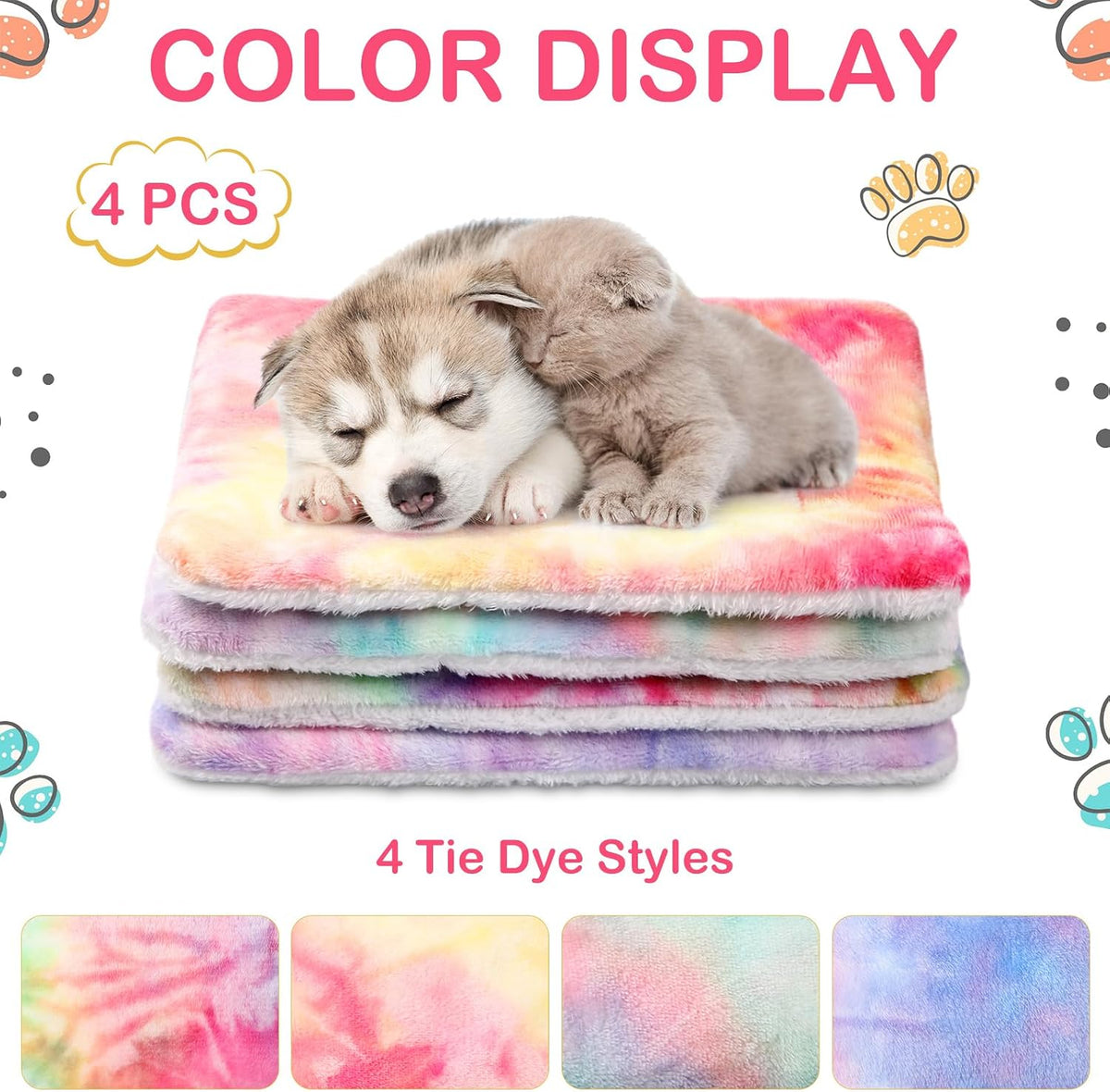 Haull 4 Pcs Waterproof Guinea Pig Bedding Mat, Tie Dyed, 13 x 18.5