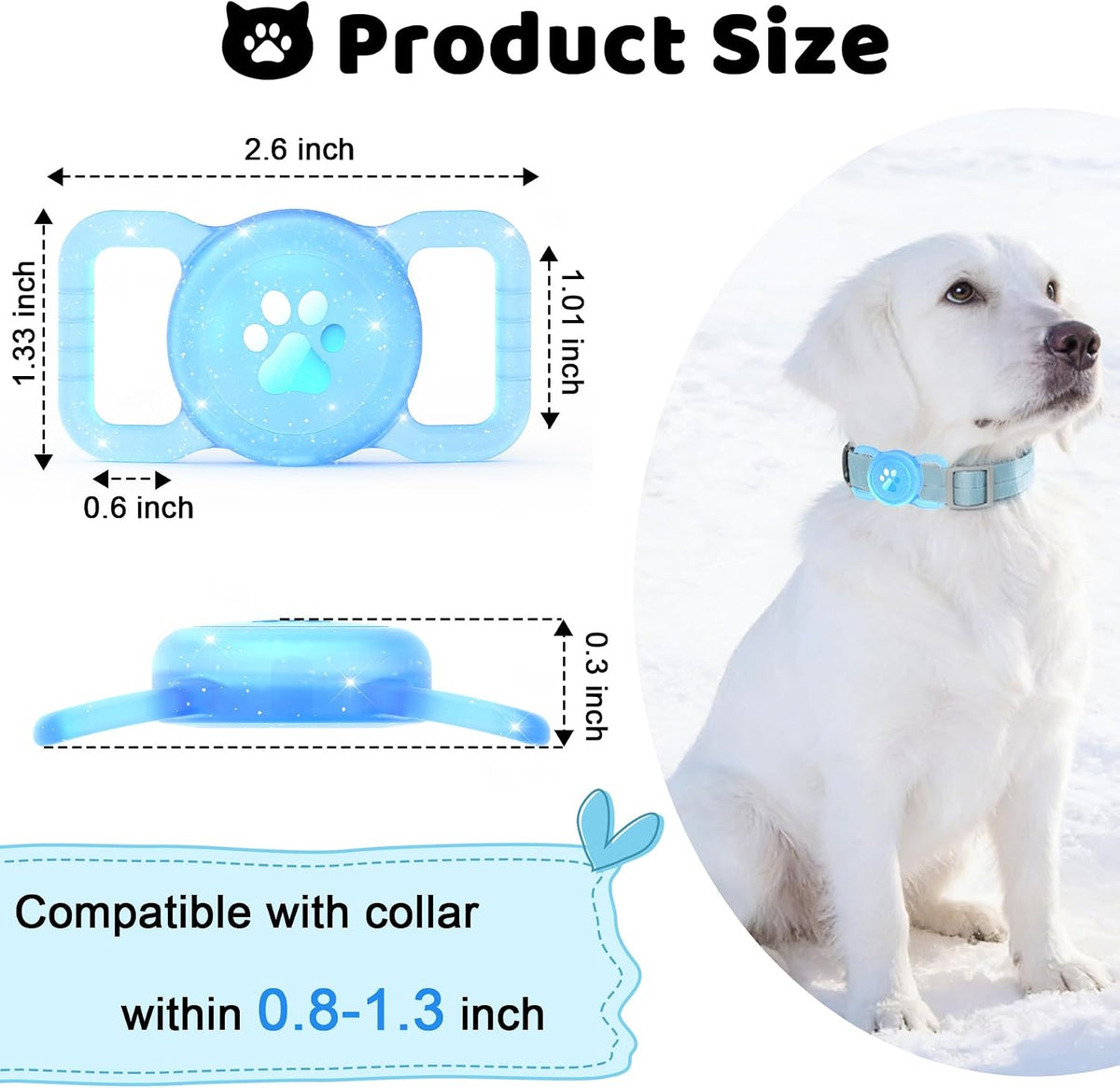 SANKALA Luminous Airtag Dog Collar Holder, Blue Glitter, 1 Pack