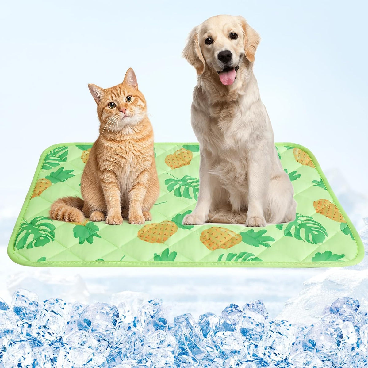 Homimp Dog Cooling Mat,27.5"x38.5" Thicken Self-Cooling Mat for Dog Large,Internal Waterproof & Endothermic,Washable Pet Ice Cool Pad Blanket,Pet Sleeping Pad for Indoor Outdoor in Summer, Green L
