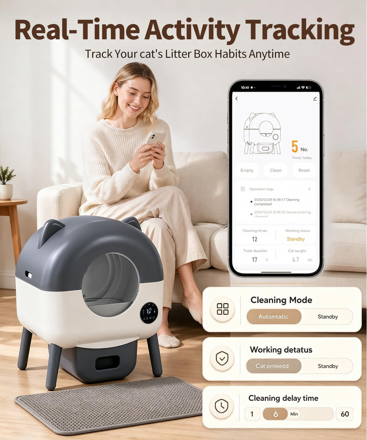 Automatic Self Cleaning Litter Box, MeowWhimsy Large Smart Robot Litter Box