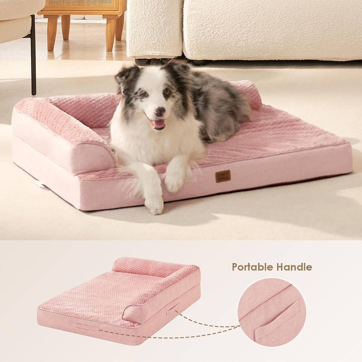 EHEYCIGA Large Dog Bed Memory Foam for Crate, Orthopedic Dog Bed Large Size Dogs with Washable Removable Cover, Waterproof Pet Sofa Couch with Nonskid Bottom, 35x22x6, Pink