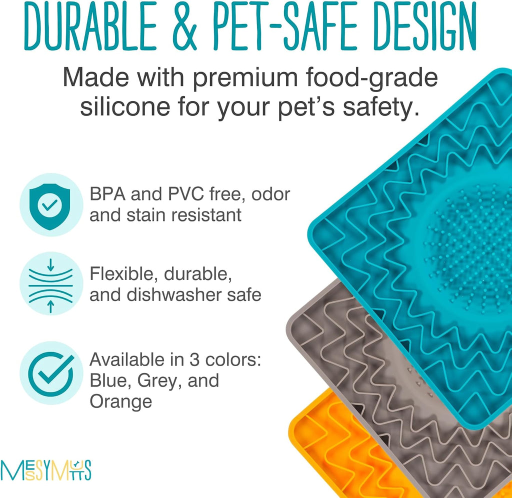 Messy Mutts Framed Lick Bowl Mat, 9.5 Inch, Center Bowl, Blue
