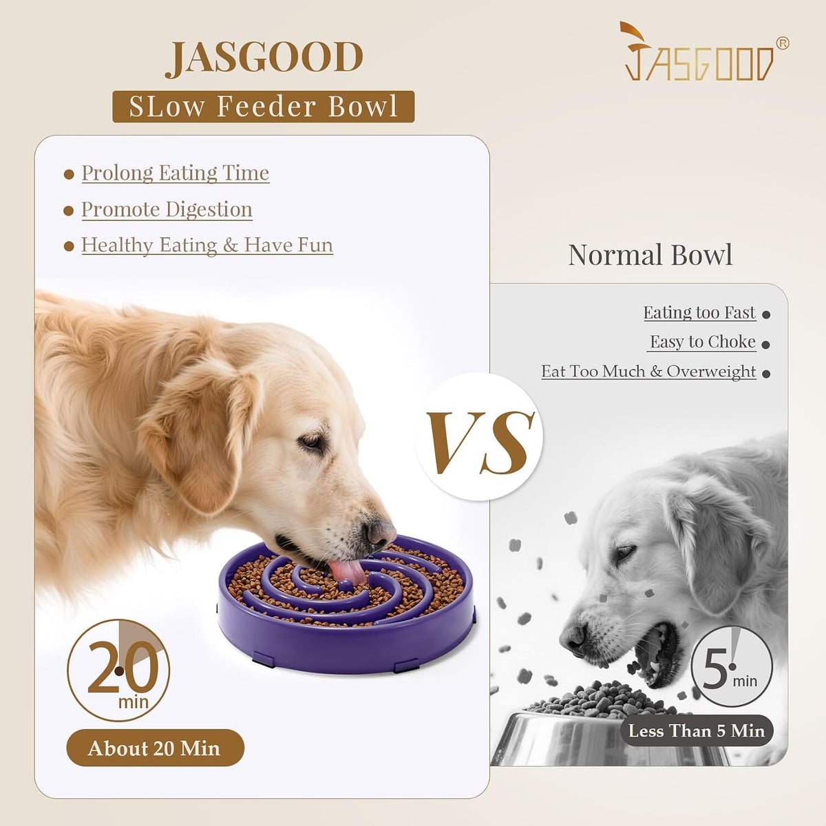 JASGOOD Slow Feeder Bowl for Large Dogs, Anti-Gulping Pet Bowl, Prevents Bloat & Choking 