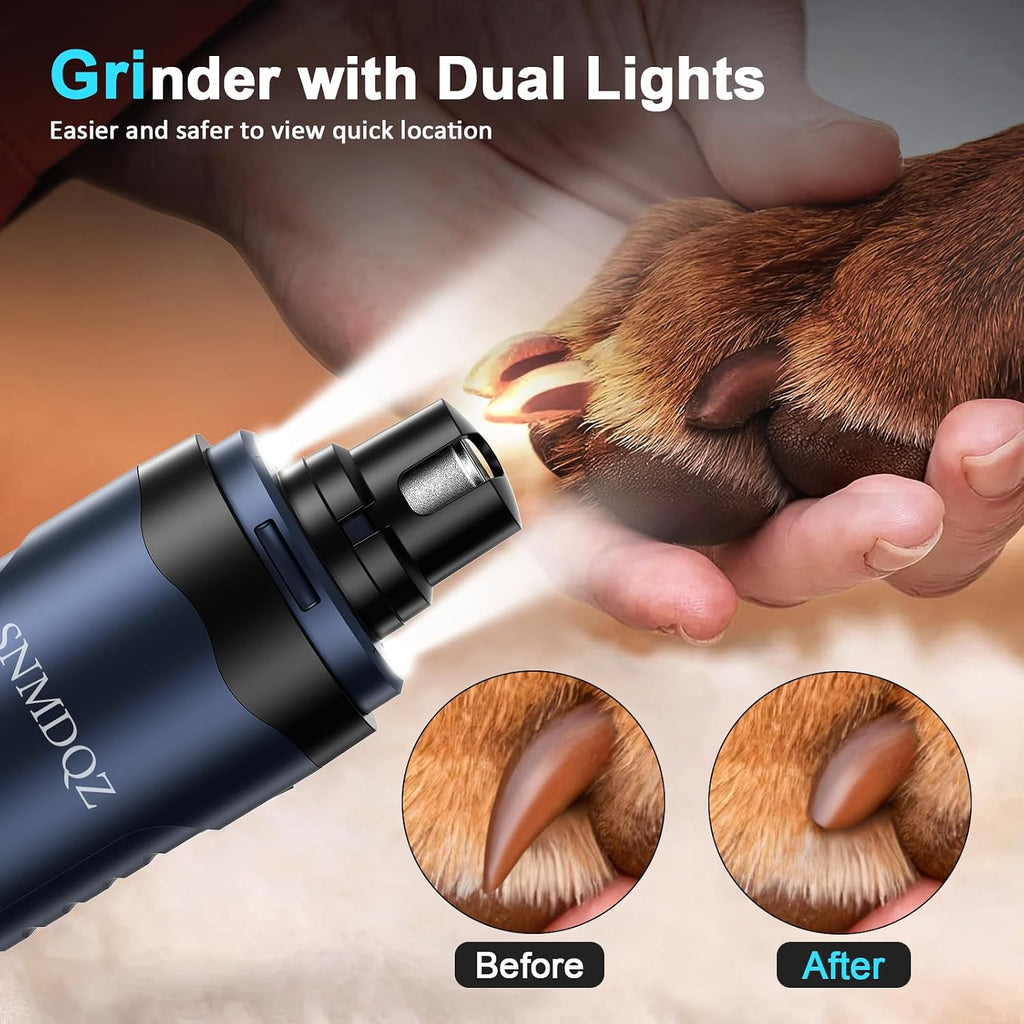 Dog Nail Grinder, Dog Nail Trimmers, and Clippers Kit with 2 LED Lights. Super Quiet Electric Pet Nail Grinder, Rechargeable, for Small, Medium, and Large Dogs & Cats, 2 Diamond Grinding Wheels.