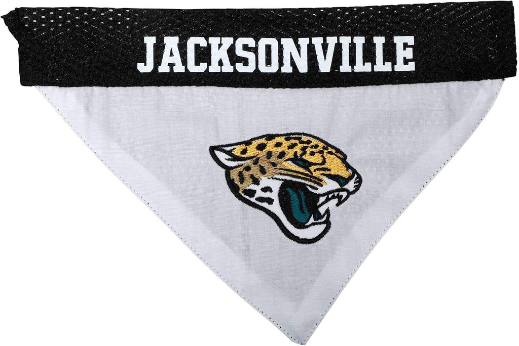 NFL DOG BANDANA - JACKSONVILLE JAGUARS REVERSIBLE PET BANDANA. 2 Sided Sports Bandana with a PREMIUM Embroidery TEAM LOGO, Small/Medium. - 2 Sizes & 32 NFL Teams available