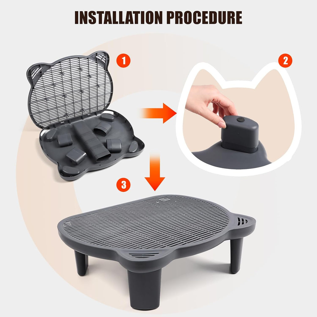 Litter Box Step Adjustable Cat Step with Filter Function,Dark Grey