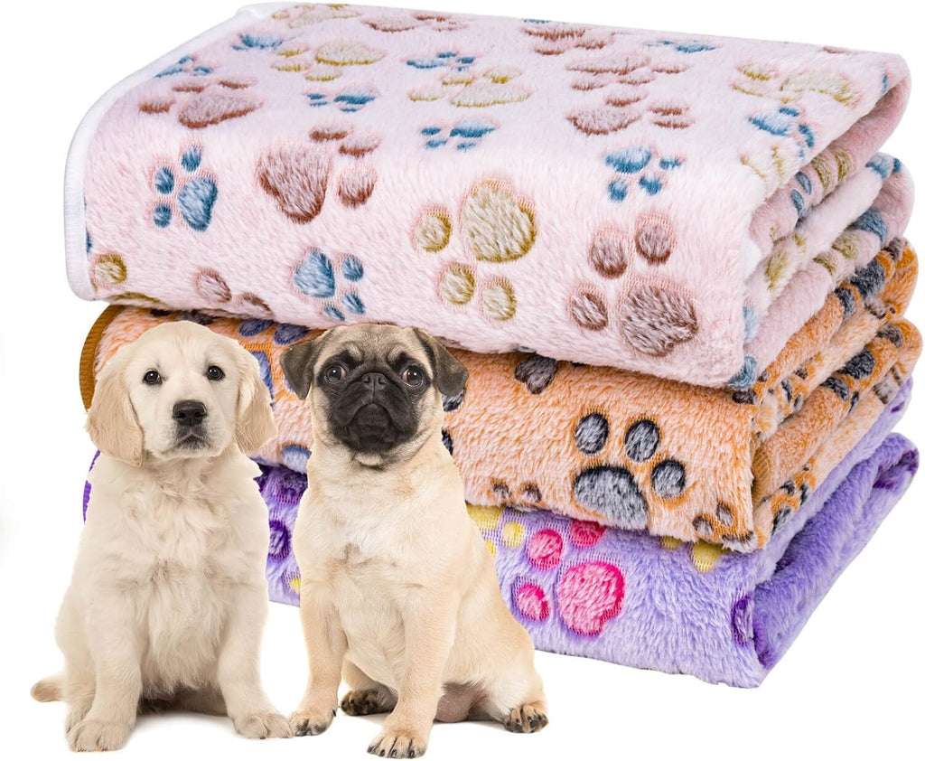 Dono 1 Pack 3 Dog Blankets for Small Dogs, Soft Fluffy Paw Print Pattern Fleece Pet Blanket Warm Sleep Mat, Puppy Kitten Blanket Doggy Mat for Dog Cat Kitten Doggy -23 * 16in (S(23 * 16"), Bone-2)
