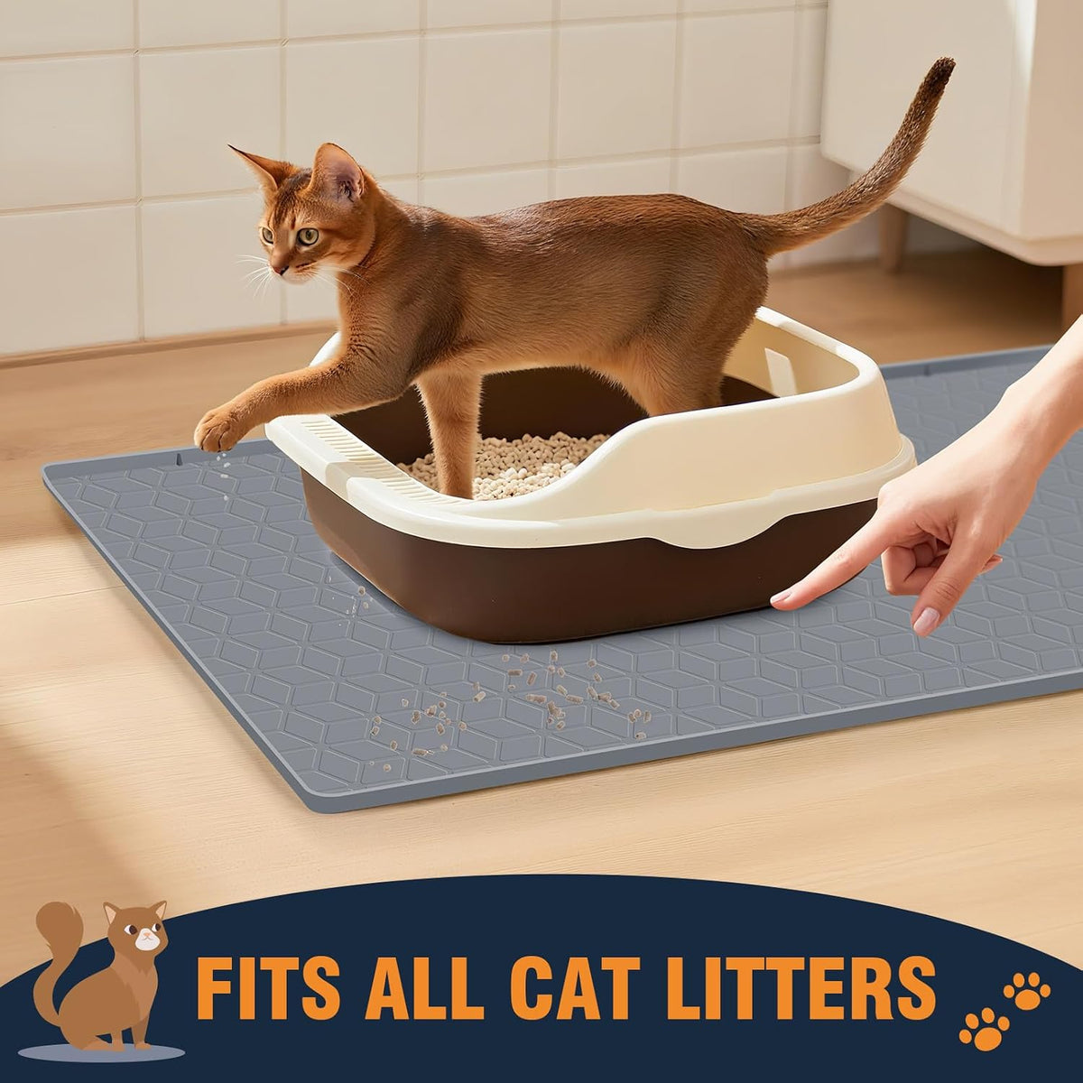 Cat Litter Mat, 34"x22" Waterproof Silicone, Litter Trapping | Large Size, Non-Slip Floor Pad, Easy to Clean, Indoor Cats, for Litter Box, Traps Litter & Dirt, Green