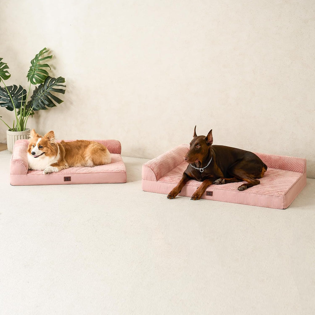 EHEYCIGA Memory Foam Dog Bed Large Size Dogs, Orthopedic Dog Bed Large with Washable Removable Cover, Waterproof Pet Sofa Couch with Nonskid Bottom, 36x27x6, Pink