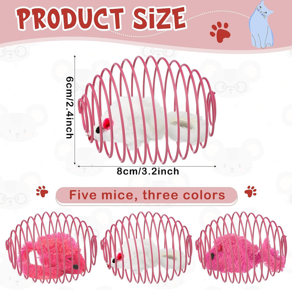 Jecery 5 Pcs Cat Toys Spring,Mouse,Pink