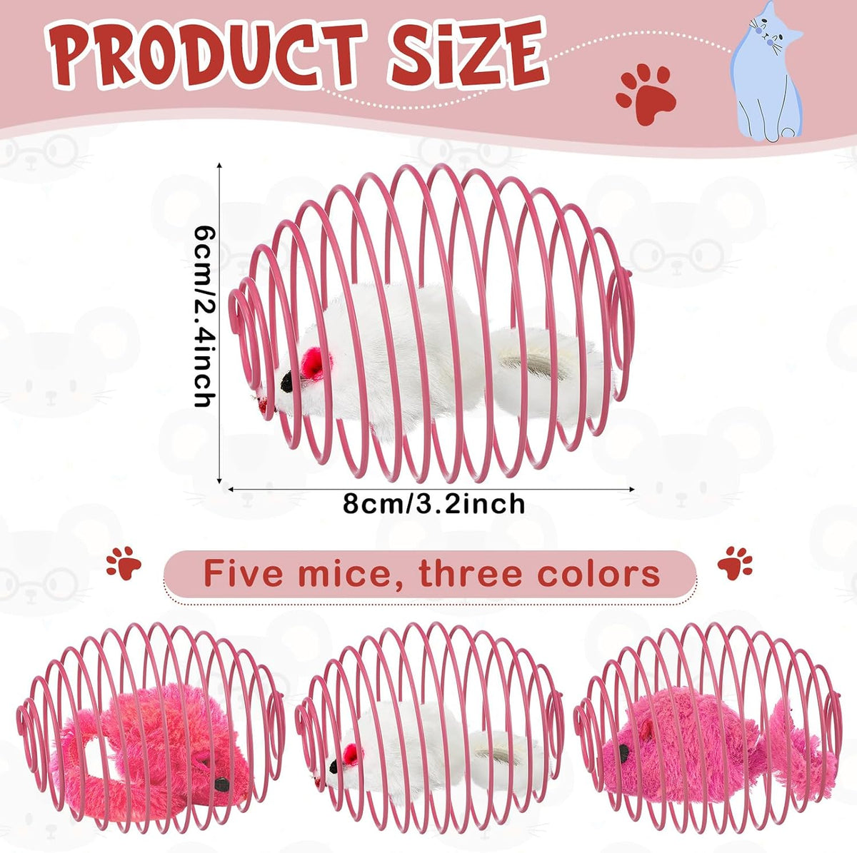 Jecery 5 Pcs Cat Toys Spring,Mouse,Pink