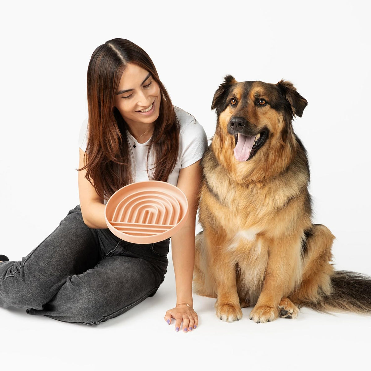 Slow Feeder Dog Bowl - Silicone Dog Bowl, Large, 9.5" x 1.5" - Blush