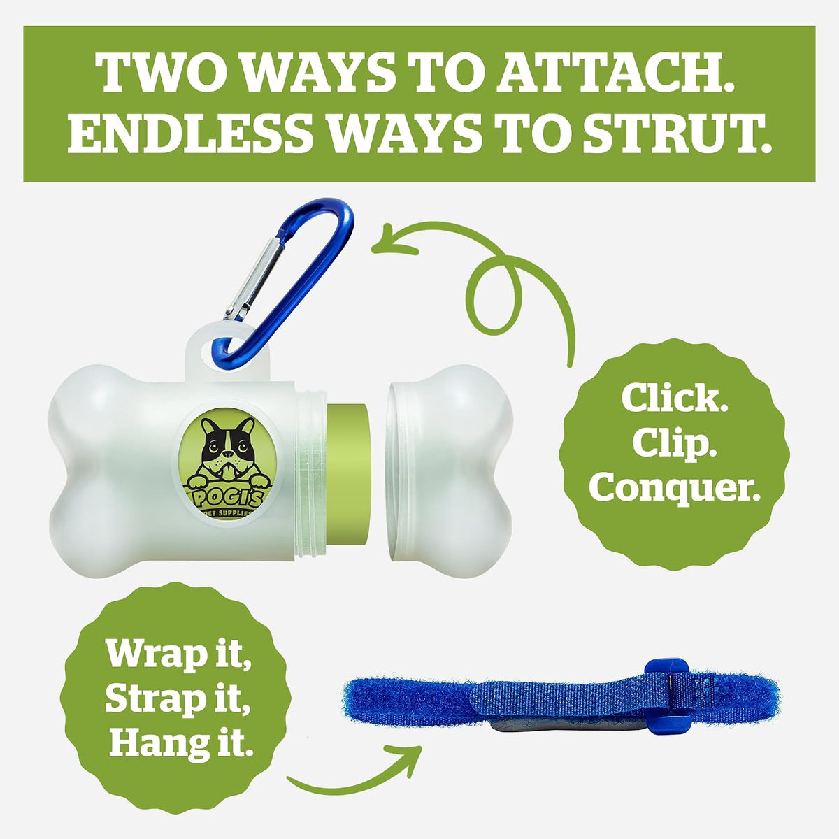 Pogi's Dog Poop Bag Dispenser with Metal Carabiner Clip - Includes 15 Pogi's Poop Bags for Dogs (Pack of 3)