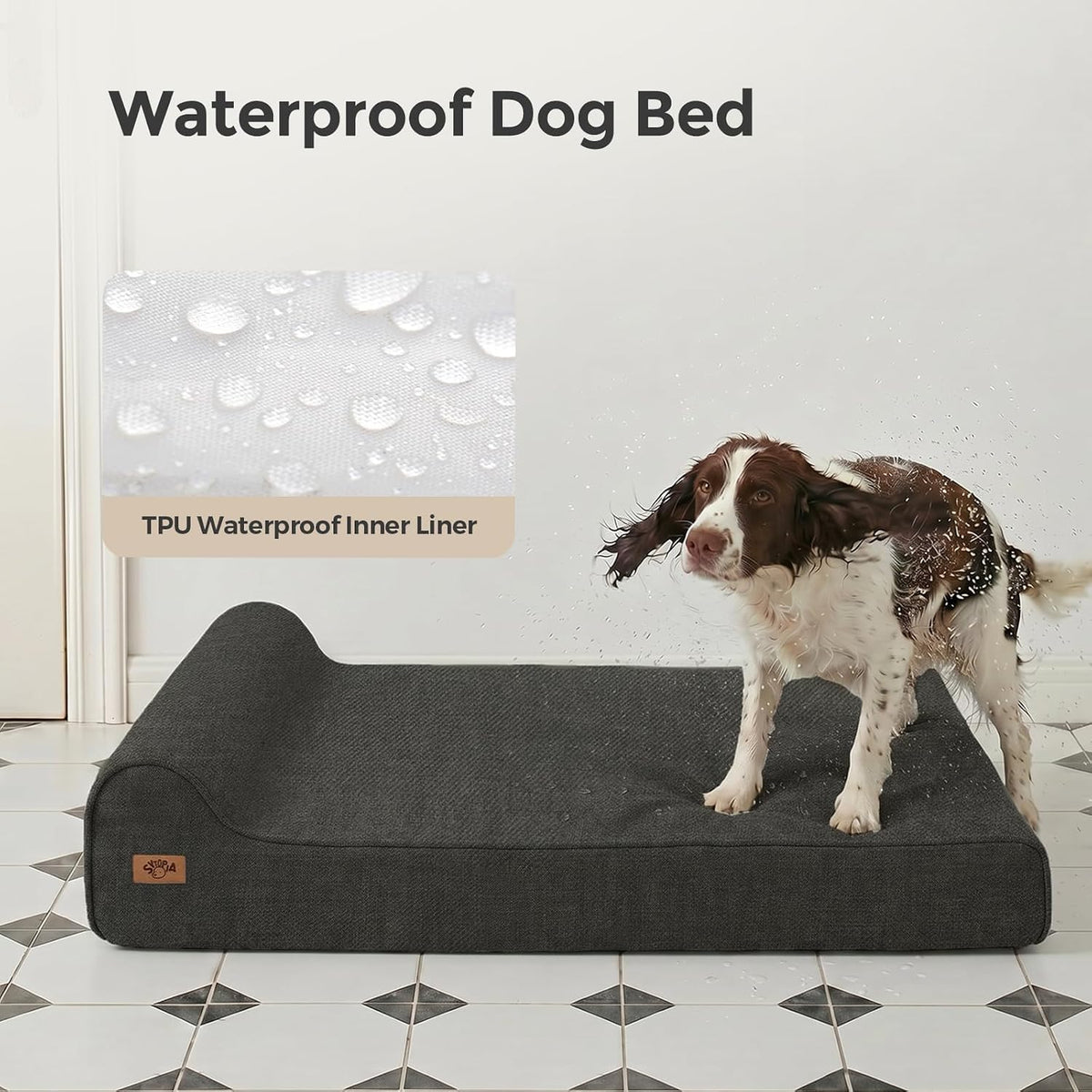 Sytopia 7" Thick Orthopedic Dog Beds for Extra Large Dogs (50" x 34" x 7"), Chew Proof Fabric Cover, 35D Memory Foam Dog Beds with Durable Waterproof Liner & Removable Washable Cover, Black
