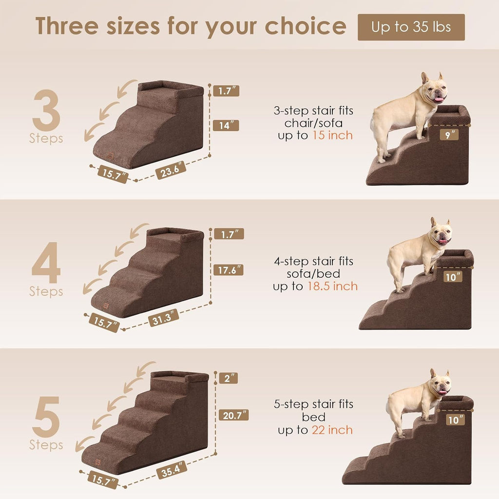 EHEYCIGA 4-Step Curved Dog Stairs for Beds 17.6" H, Brown