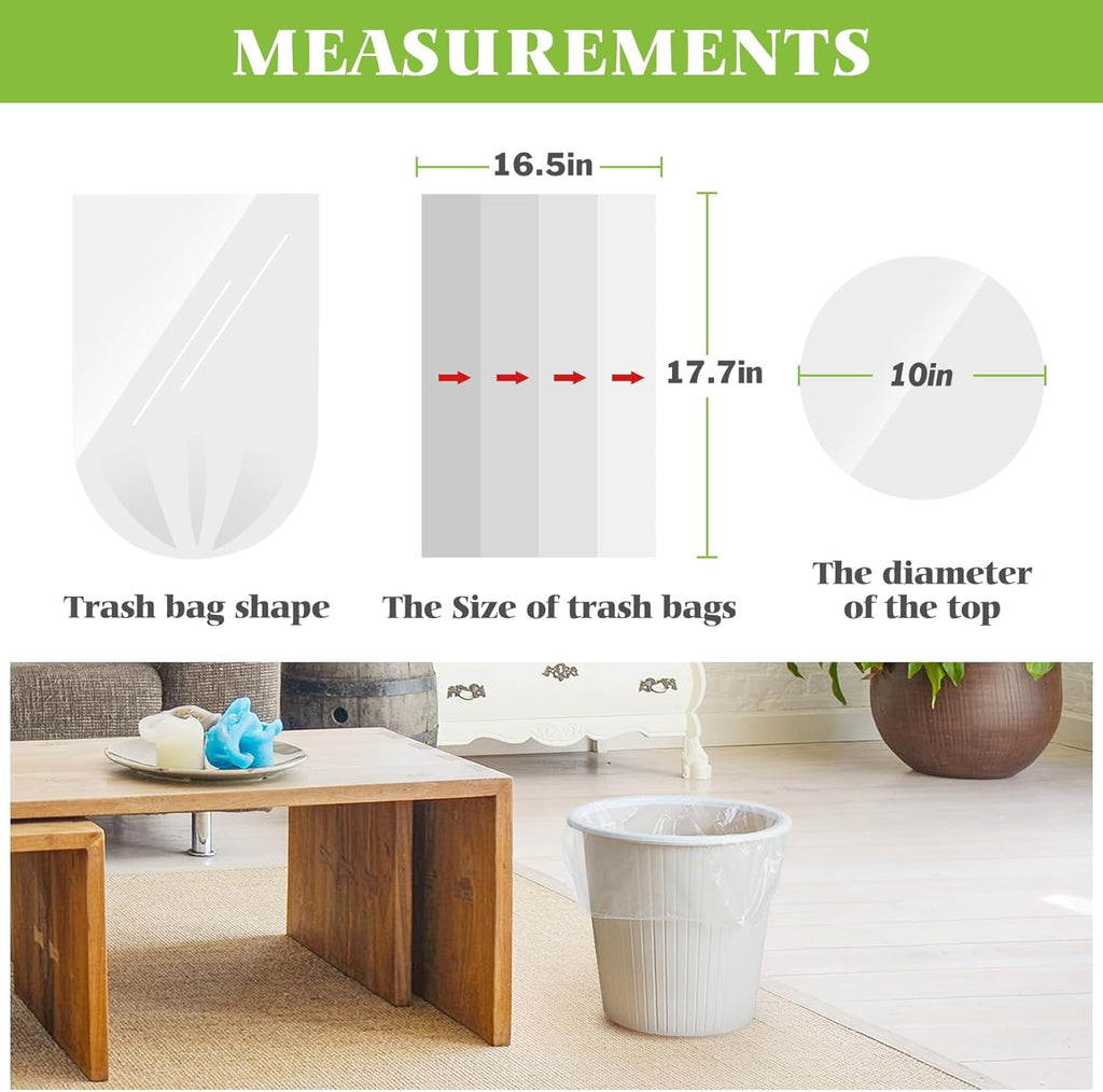 Teivio Small Clear Trash Bags 1.8 Gallon 180 Count Bathroom Garbage Bags | Fit 5-8 Liters,1.5,1.6,1.8,2Gal,Mini Plastic Waste Basket Bins Can Liners for Home Bathroom Office Car dog poop bags