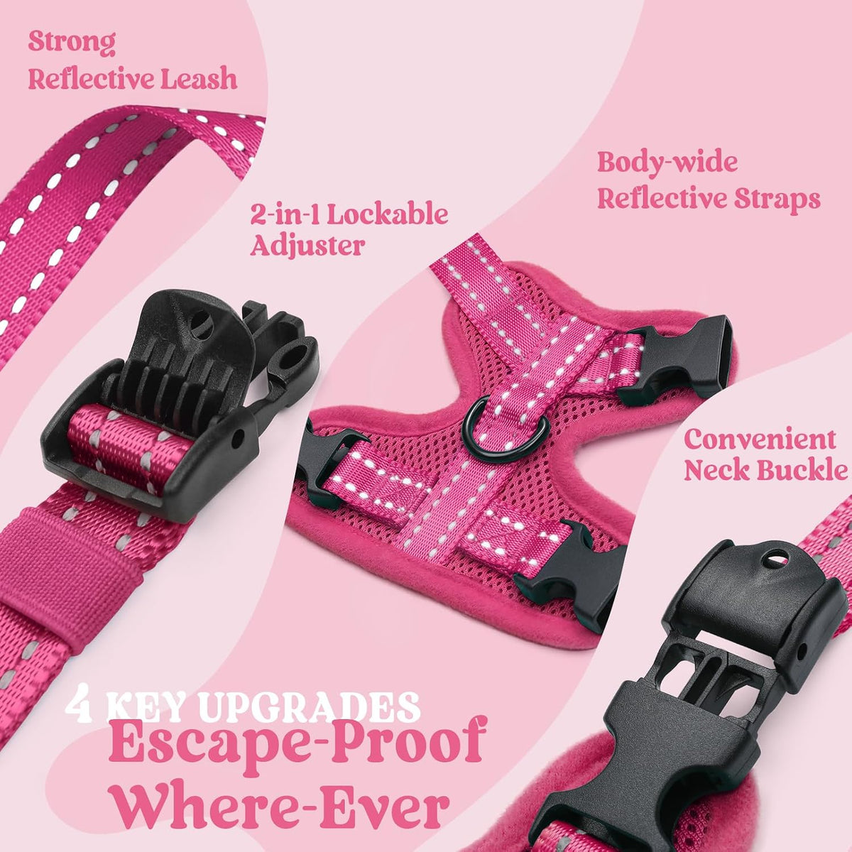 rabbitgoo Cat Harness and Leash Set, Easy-on with Neck Buckle, Rose Red