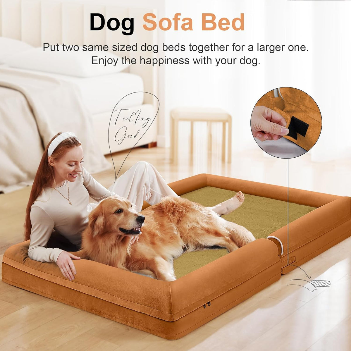 NANUYA Orthopedic Dog Bed for Jumbo Dogs, 53 x 42 Inch, Orange